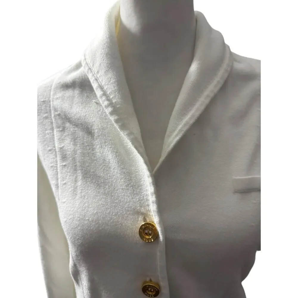 Mini Rose Women’s White Blazer Jacket S Cotton Nylon Spandex Gold Buttons - Picture 4 of 12